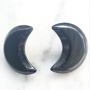 #X10 Vintage 80s Fashion Jewelry Women's Earrings Large Black Sparkling Moon